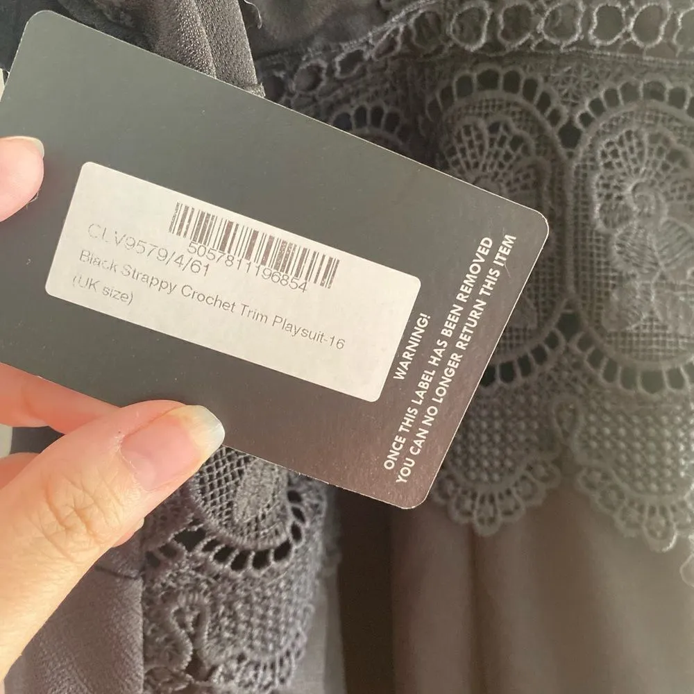 NWT Pretty Little Thing black lace romper size 12 - Image 6