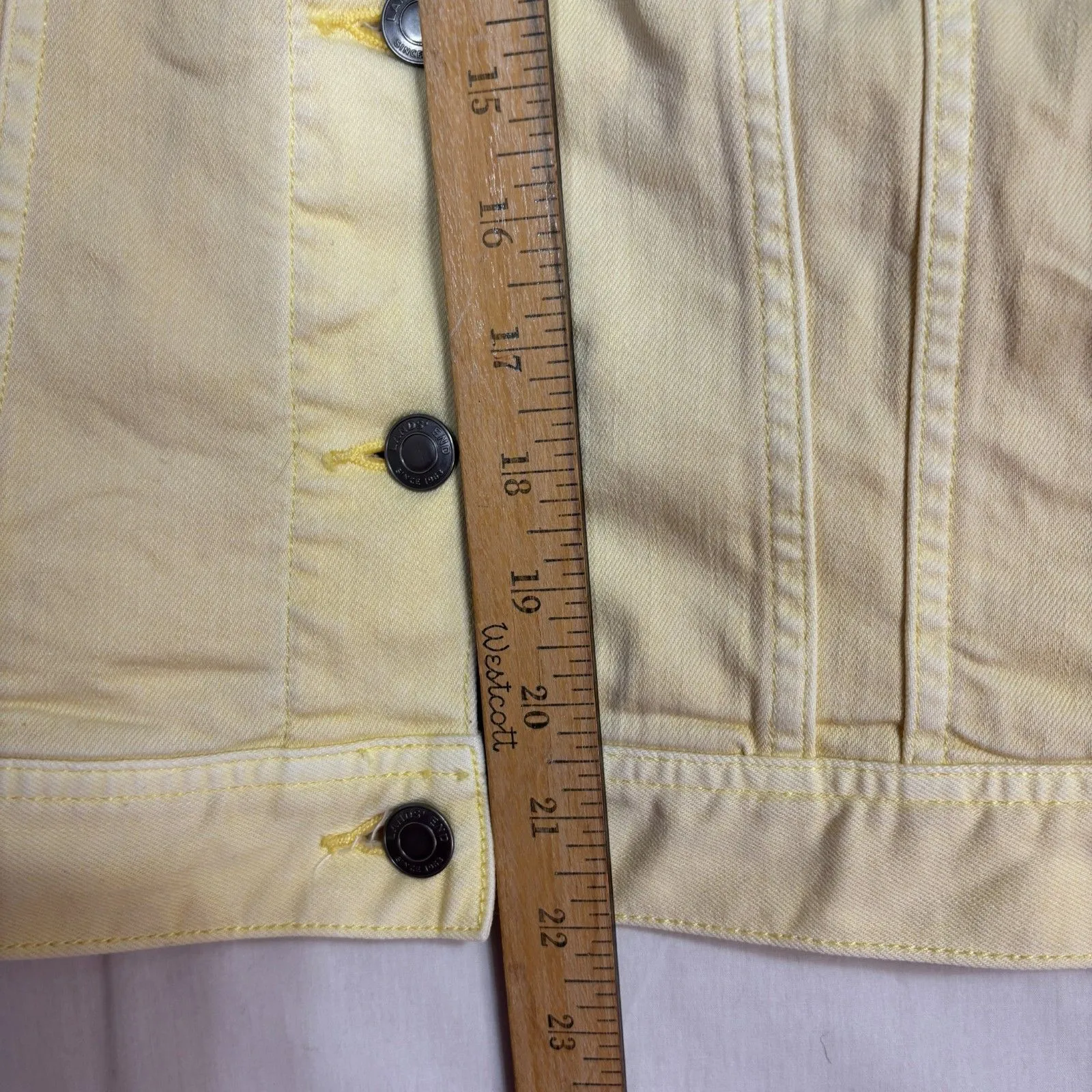 Lands End Women's Denim Jacket Butter Yellow Light Wash Trucker Clean Girl Sz S - Image 4