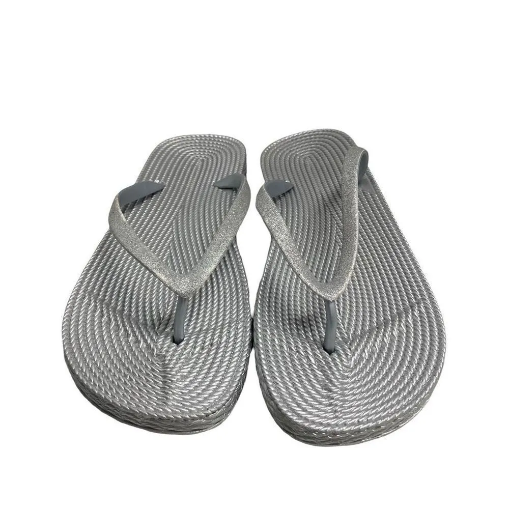 Silver flip flops Size 41 US Size‎ 10.5 New Without Tags - Image 6
