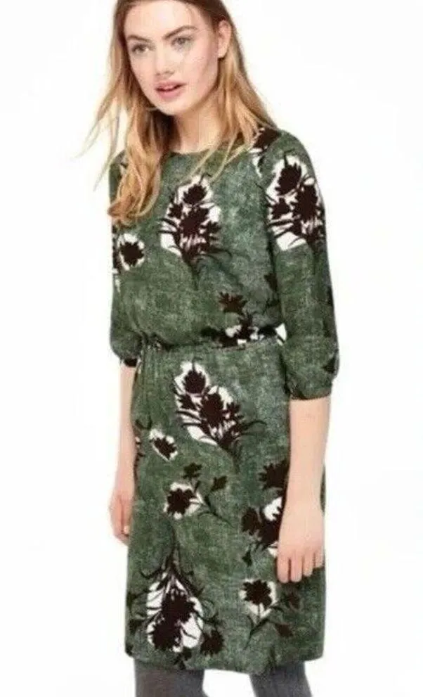 Boden Jodie Floral 3/4 Sleeve Knee Length Dress Women's Sz 8L Green Elastic Boho - Image 2