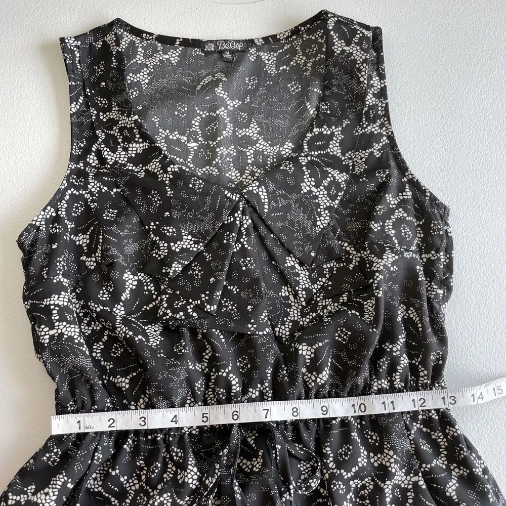 BeBop Womens Sleeveless Black White Floral Print Casual Mini Dress Junior Size M - Image 8