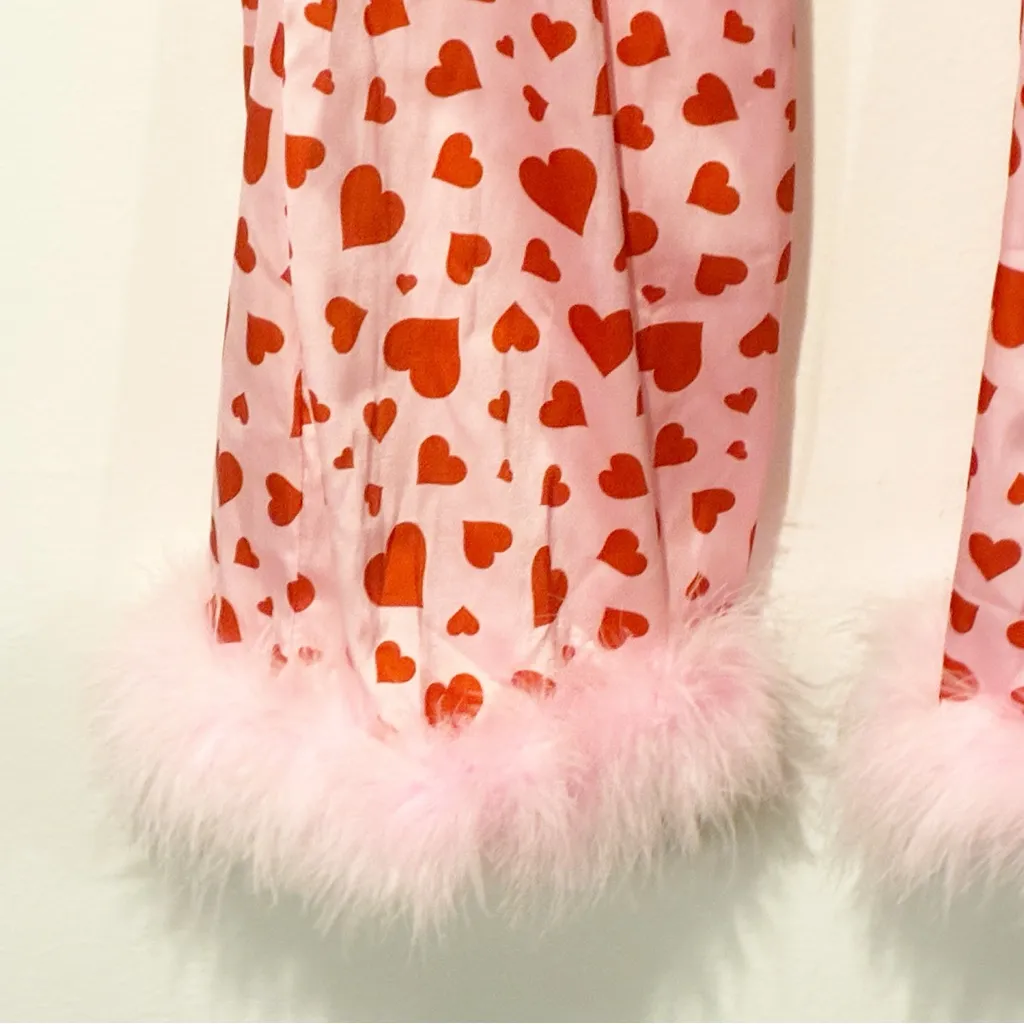 Dolls Kill Sugar Thrillz LOVE SURROUNDS ME PAJAMA PANTS PINK/RED Heart Print NEW - Image 2