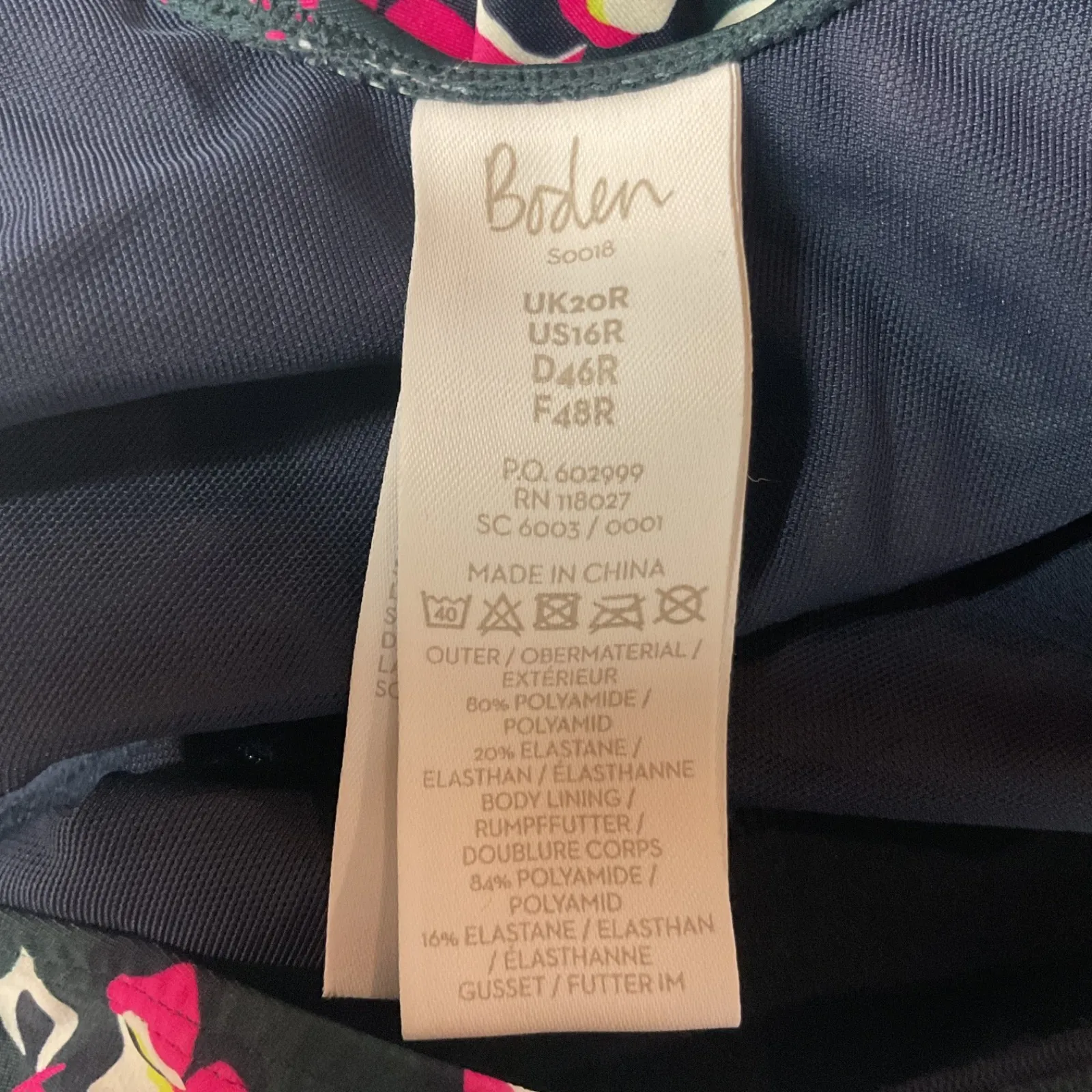 Boden Women's Floral One Piece Swimsuit Size 16R Ruched Tummy Control Swimwear Black - Image 11