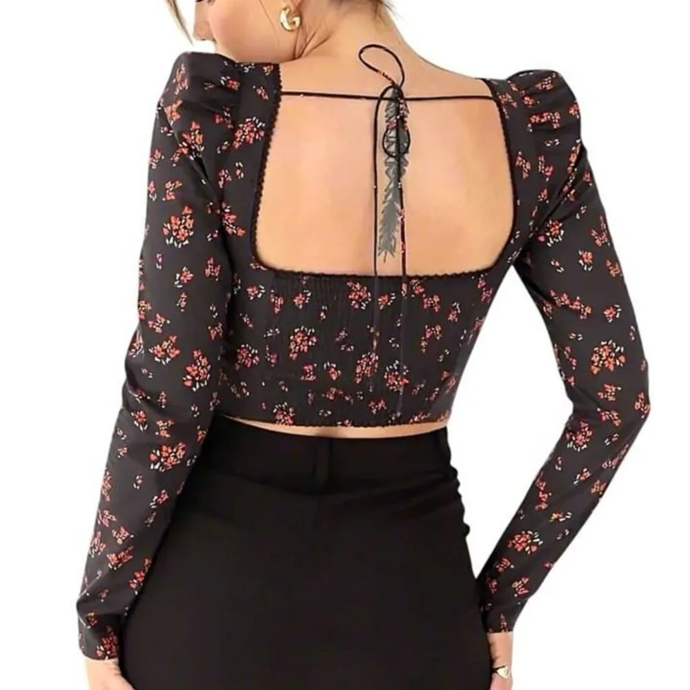 NWT Rumored Antoinette Long sleeve Spanish poppy corset bustier coquette Black Size XS - Image 2