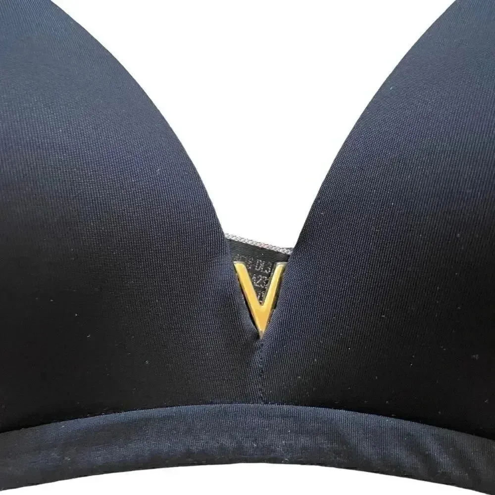 Victoria Secret Black Paded No Wire Straps Gold V Detail On Ftont Bra SZ 34B - Image 2