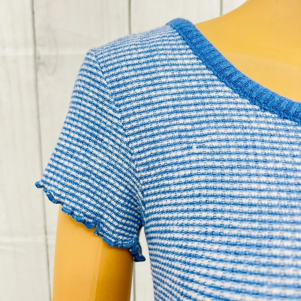 Abercrombie & Fitch (S) Womens Blue White Striped Stretchy Crop Top Tee Shirt - Image 5