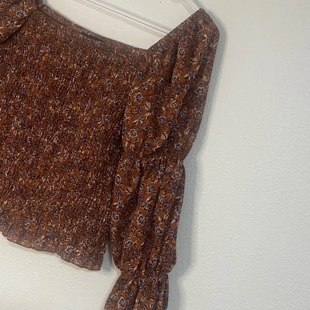 I.N. San Francisco Floral Smocked Top in Brown - Image 4