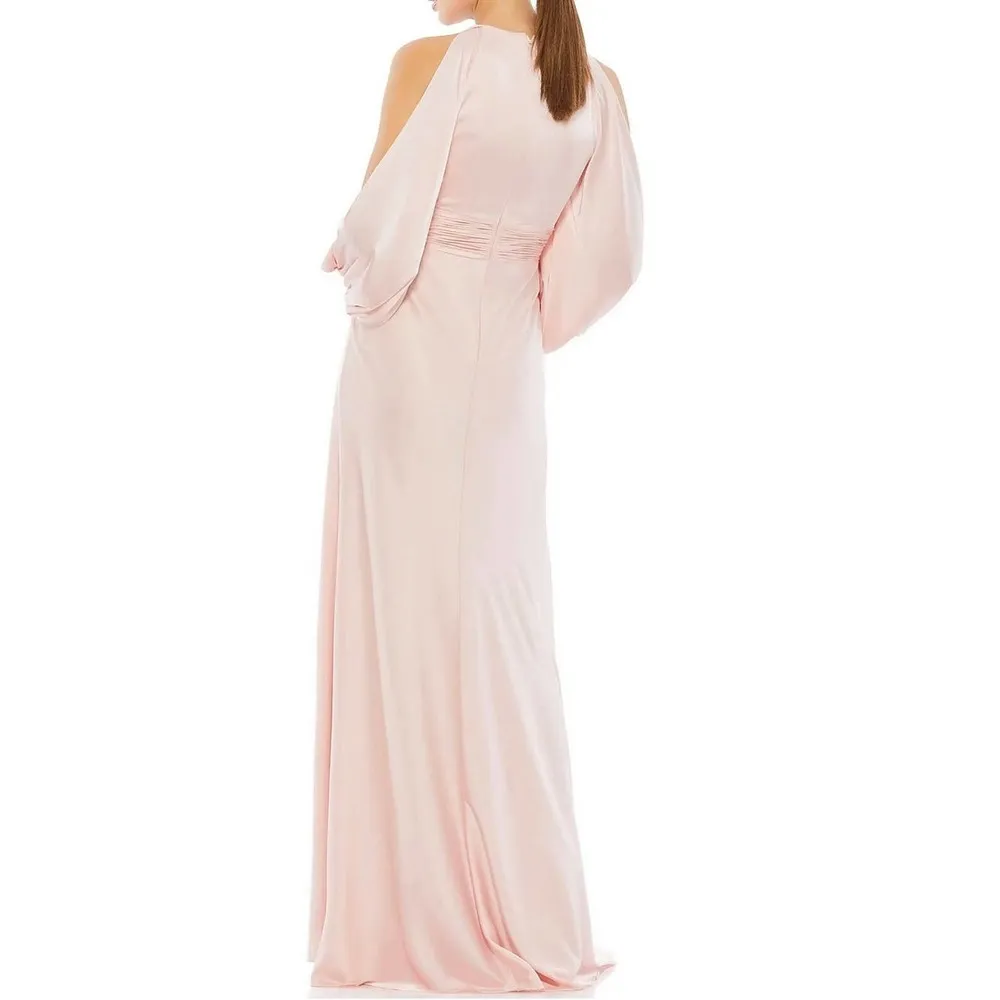 Mac Duggal Blush Pink Tied Keyhole Cold Shoulder Bishop Sleeve Gown Size 14 - Image 2