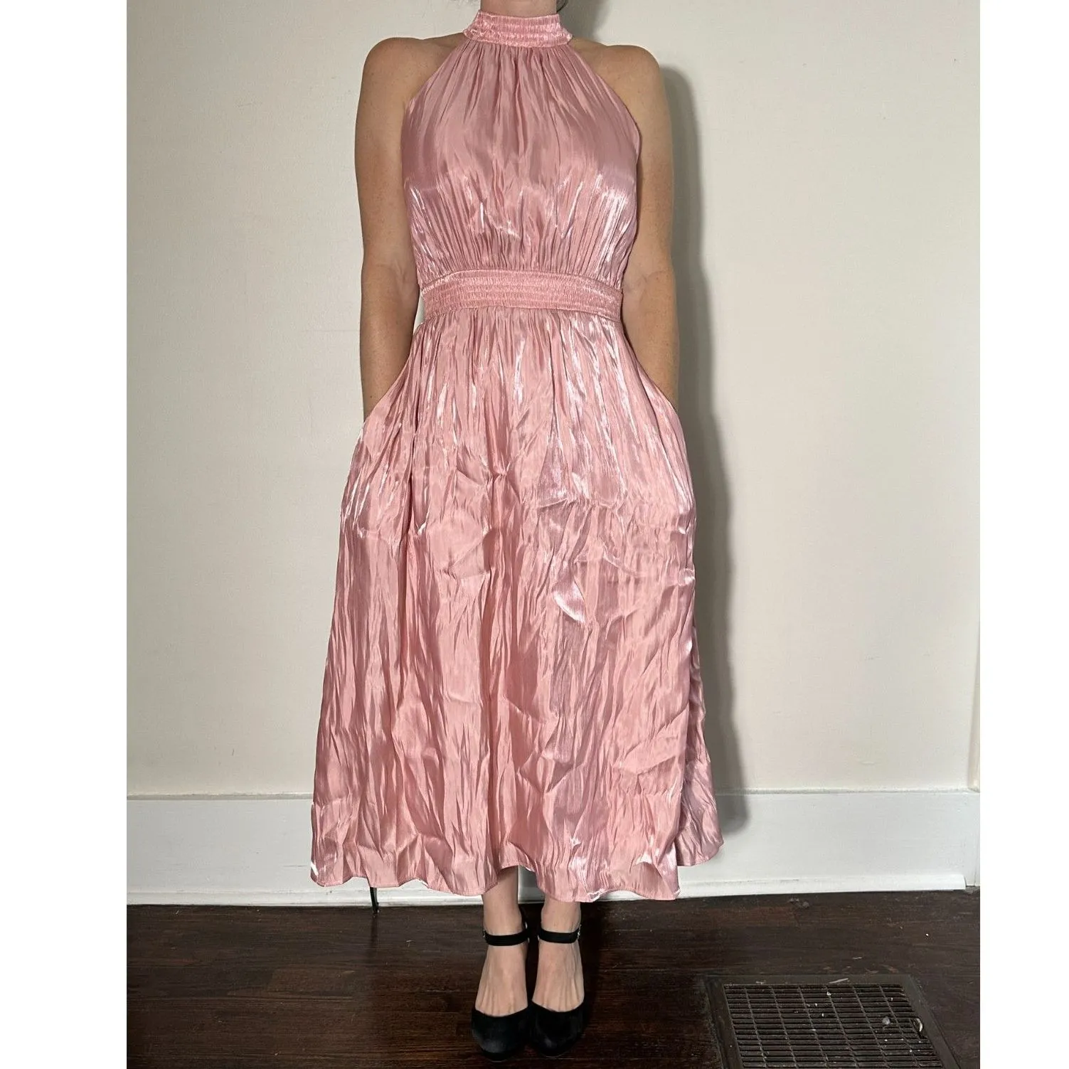 OPT Evereve Caralyn Shimmering Mauve Blush Midi Dress Pink Size Small - Image 3