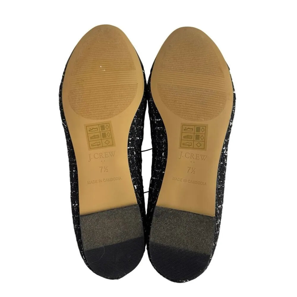 NEW J.Crew Women's Black Tweed Leather Cap Toe Slip On Ballet Flats Shoes Sz 7.5 - Image 4