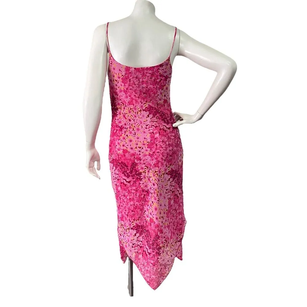 Vintage Y2k 90s Floral Pink Slip On Dress My Michelle Sz 5/6 Beaded Strap Barbie - Image 4