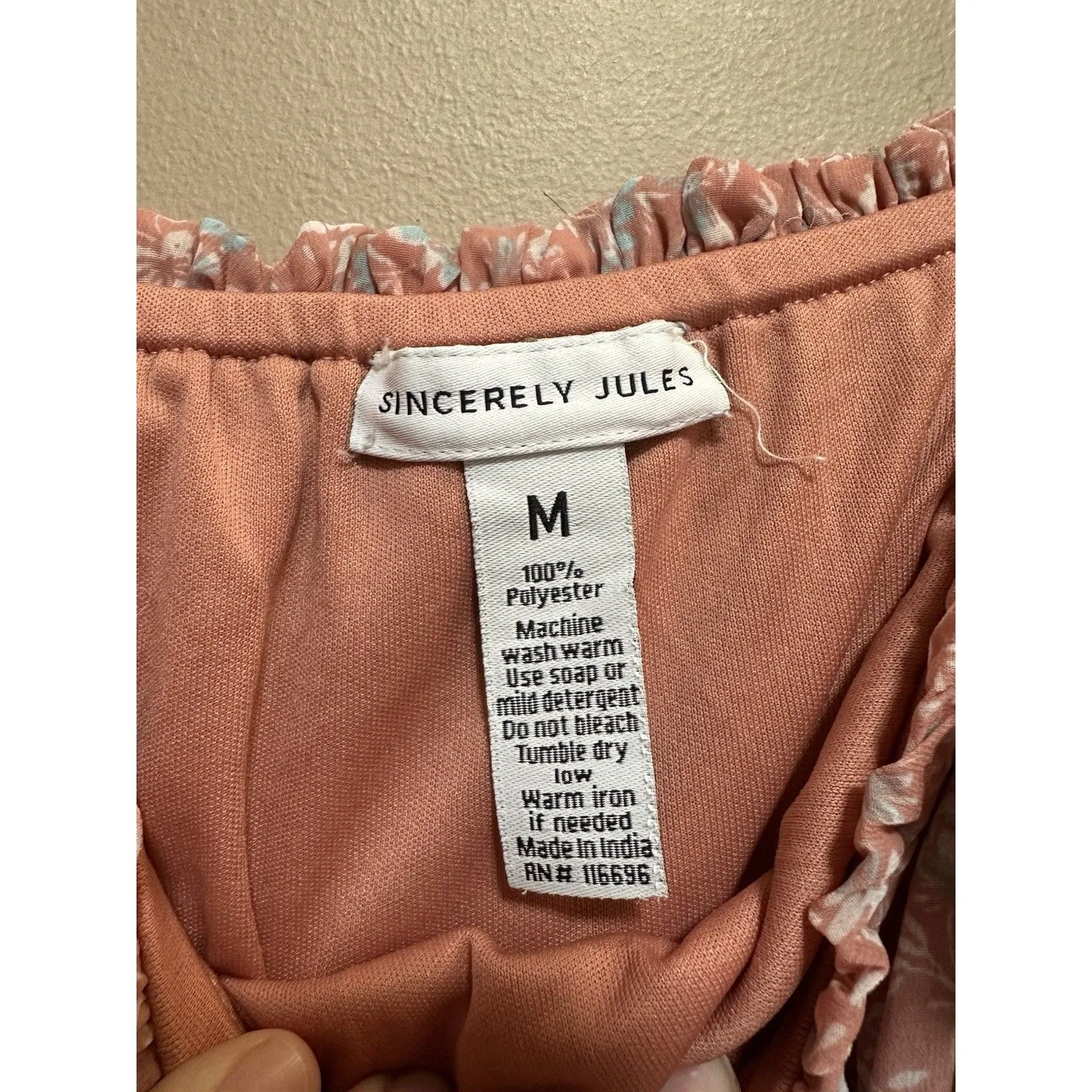 Sincerely Jules Pink Floral Dress Size M Peasant Boho Cottage Prairie Bow Strap - Image 4