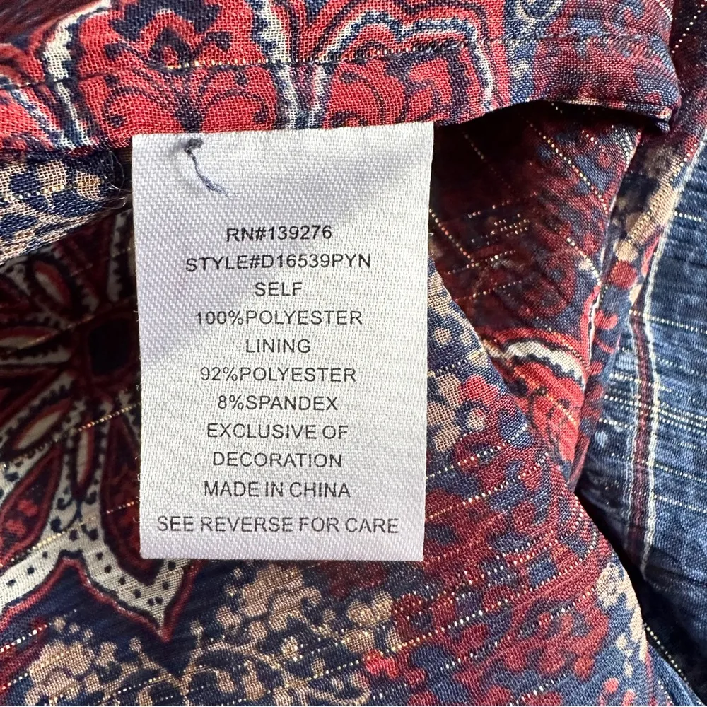 Daniel Rainn Sheer Boho Blouse XL Shimmery Rope Trim Flowy Long Sleeve Top - Image 8