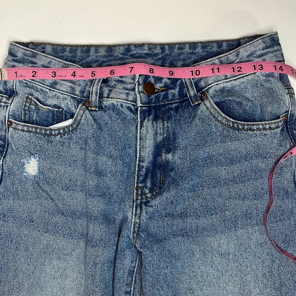 SHEIN flare jeans some distress medium wash xs small jeans juniors jeans denim - Image 3