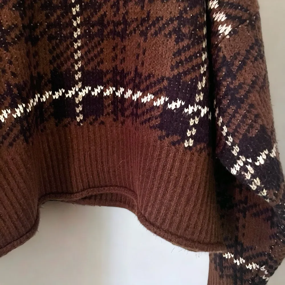 ARIZONA Women’s Brown Plaid Mock Neck Long Sleeve Cozy Sweater - Image 4