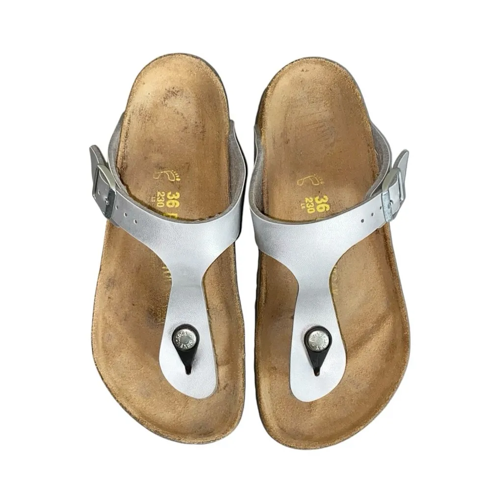 Birkenstock Gizeh Silver Birko-Flor Faux Vegan Leather Slip-On Thong Sandals - Image 5