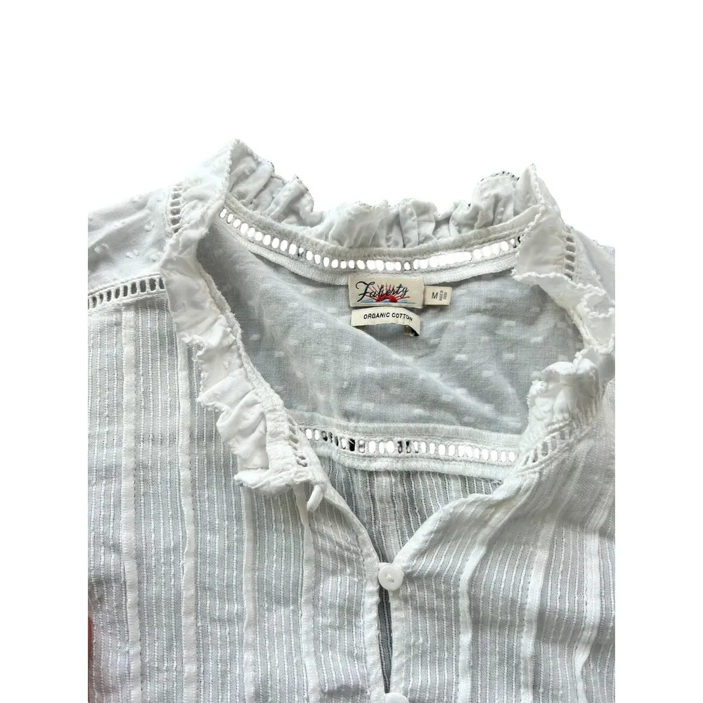Faherty Willa Pleated Bohemian Organic Cotton Button-down white  Size Medium - Image 4