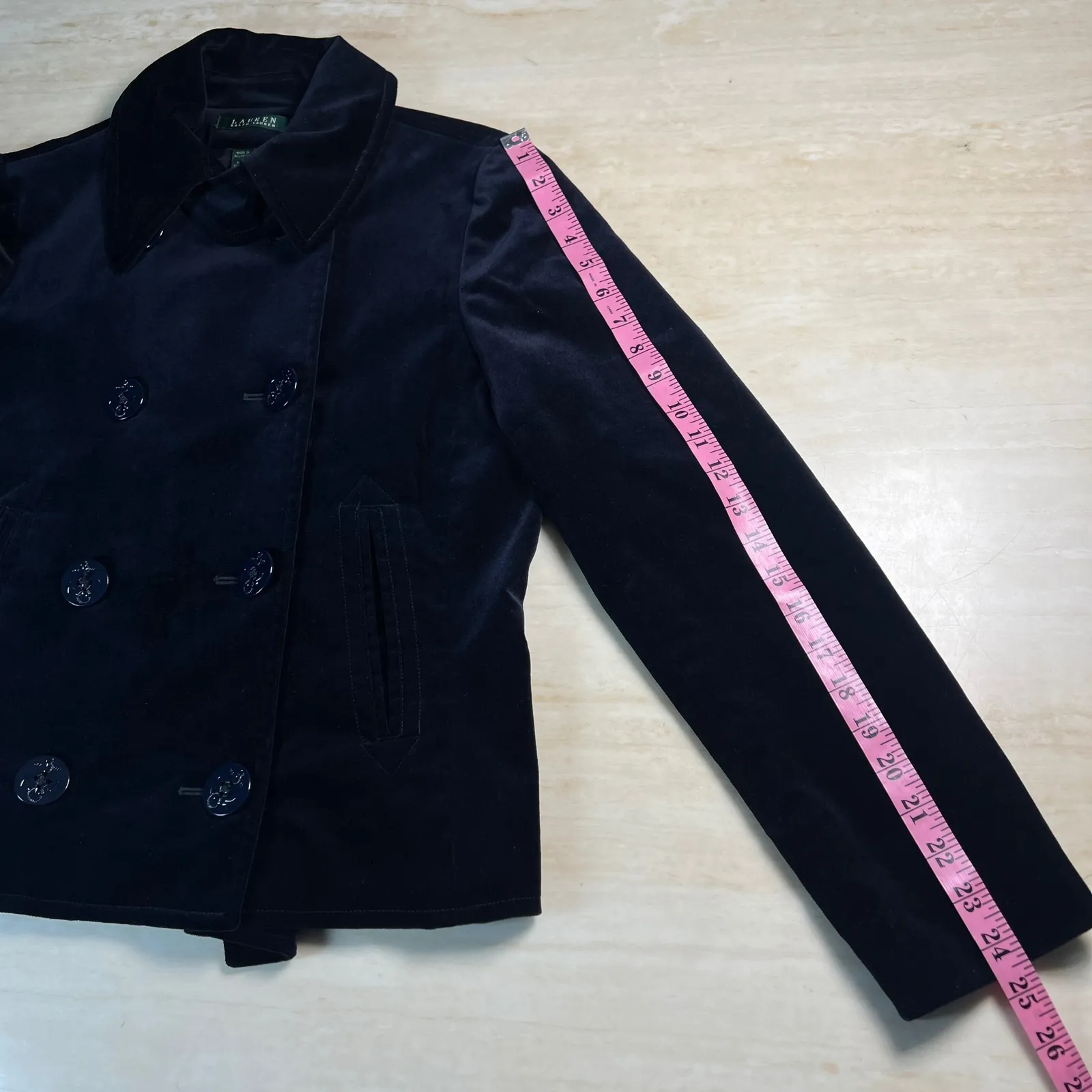 Lauren Ralph Lauren Navy Velvet Double Breasted Peacoat Jacket Size 10 - Image 9