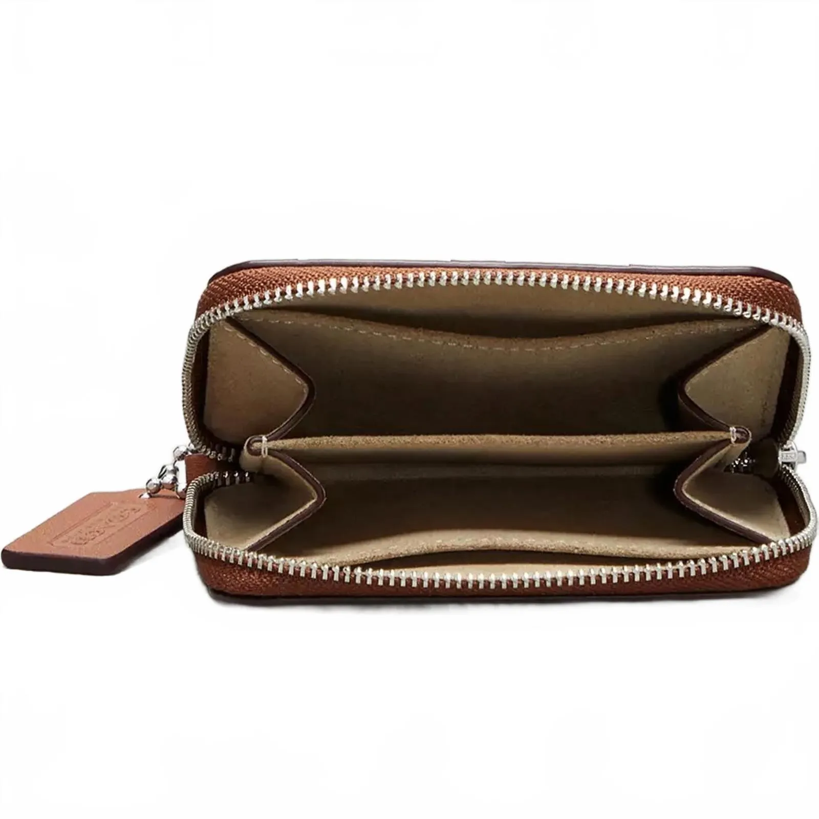 Coach Zip Around Wallet In Wavy Stripe Upcrafted Leather Black/Saddle NWT - Image 5