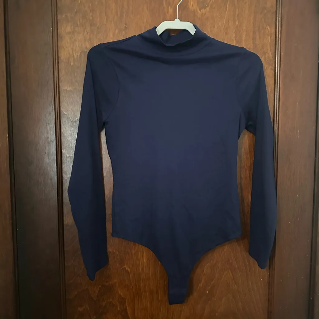Hill House Home The Luna Bodysuit Navy Cotton Jersey Turtleneck Size S - Image 3