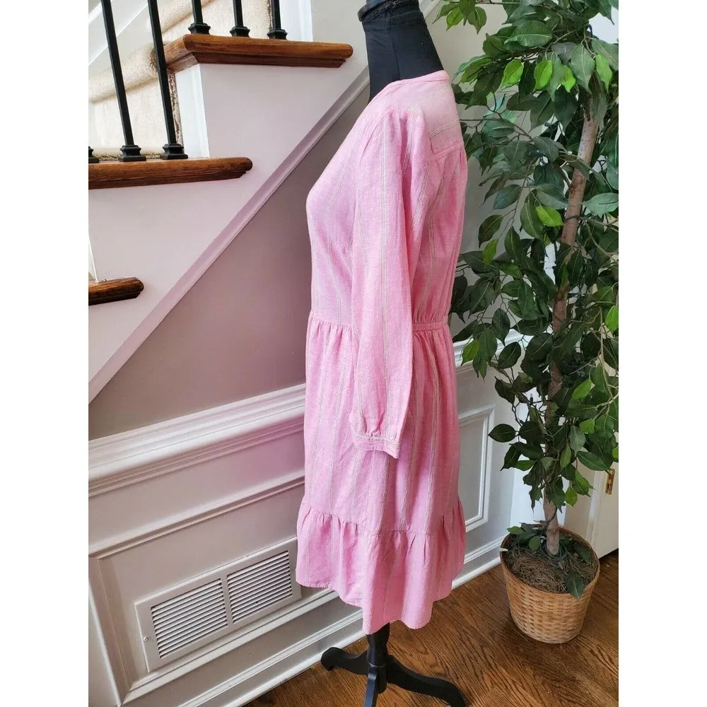 Old Navy Women's Pink Rayon & Cotton V-Neck Long Sleeve Knee Length Dress Size M - Image 6
