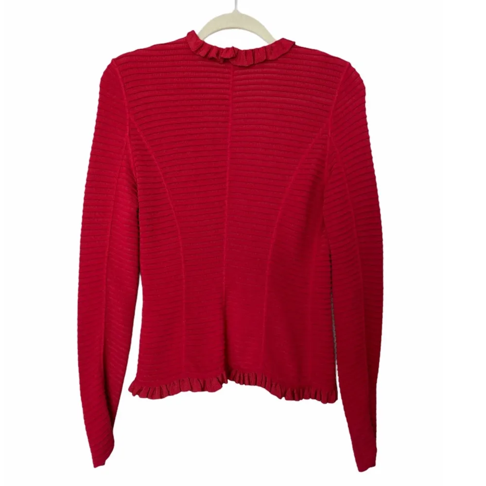 Armani Collezioni Vintage Red Ruffle Button Front Sweater Size 4 - Image 2