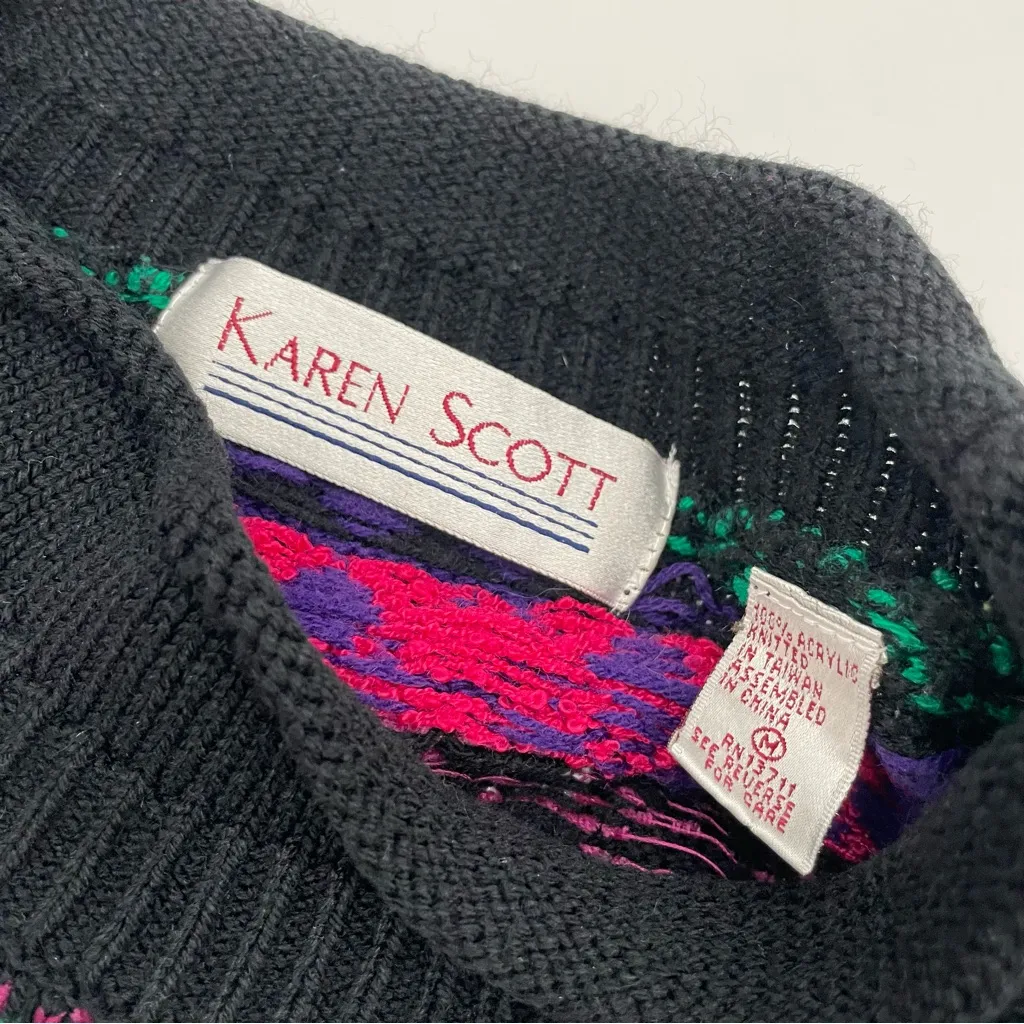 Vintage Striped Sweater 90s Colorful Funky Flaws Women Chenille‎ Medium Pink Black - Image 3