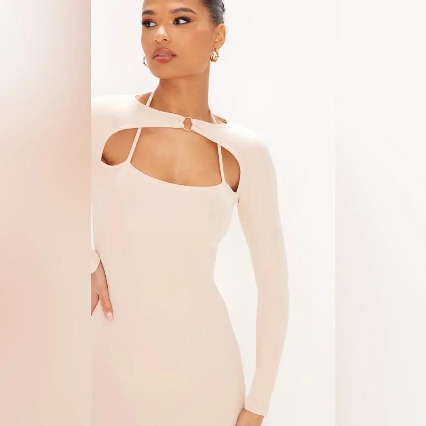 Pretty Little Thing Women’s Stone Ring Detail Halter Strap‎ Bodycon Dress Size 8 - Image 3