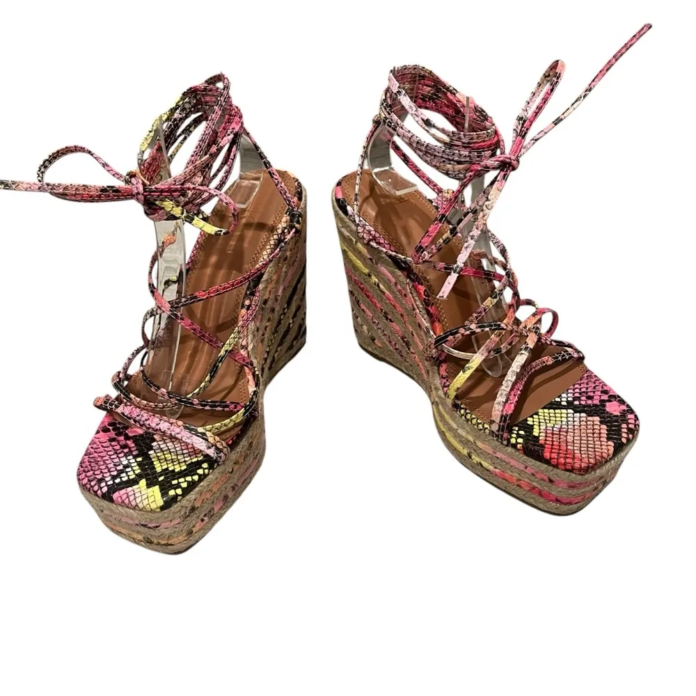 NWOT, ASOS DESIGN Thalia strappy tie leg wedges in multi snake, Sz 8 - Image 4