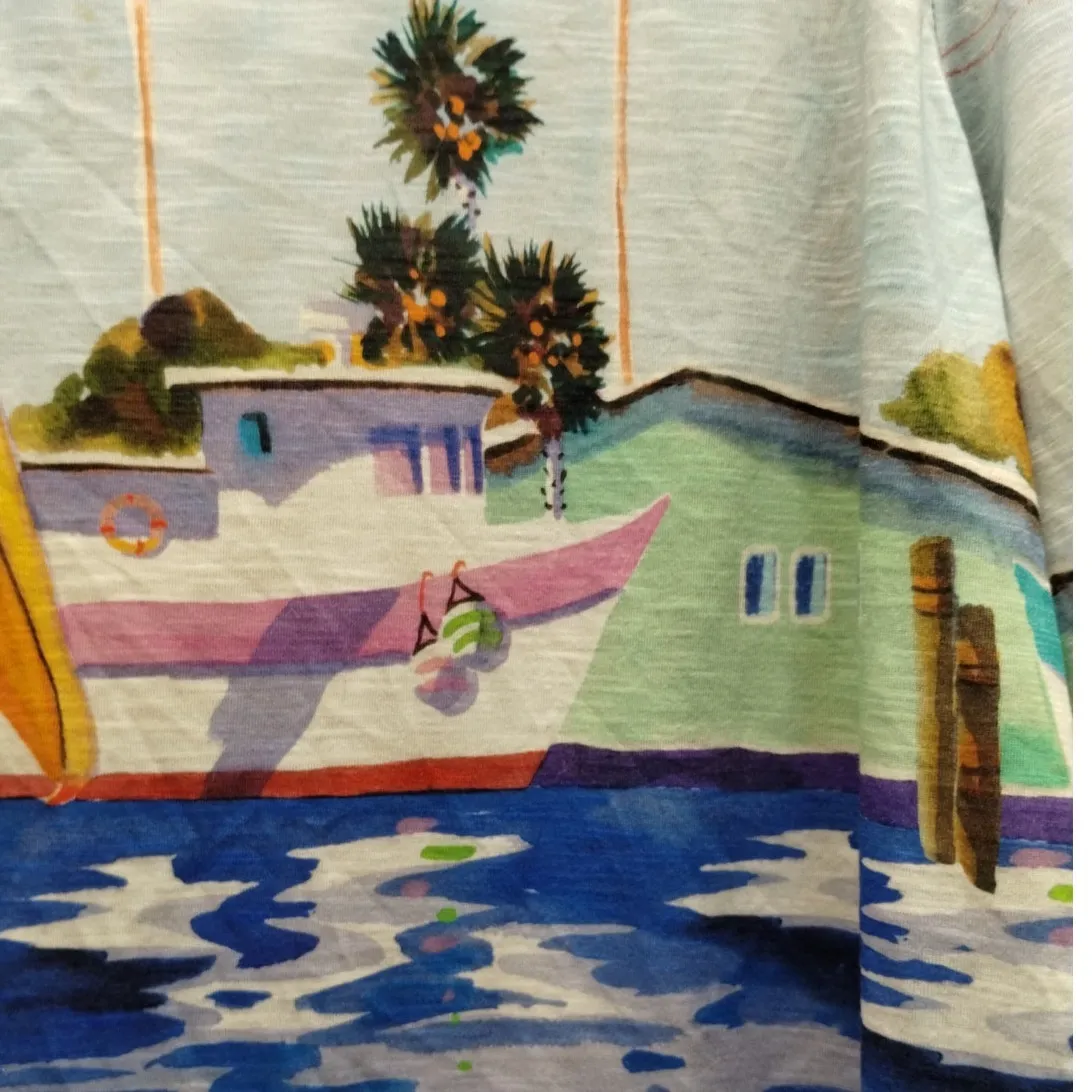 Art & Sol Ellen Negley Women Size XXXL Pelican Boat Dock Grommet Art to Wear Top Blue - Image 3