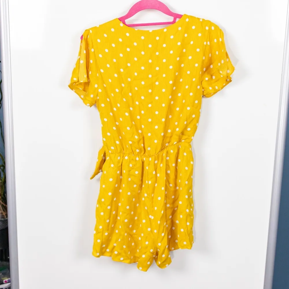 Yellow Polka Dot Faux Wrap Romper - Image 2