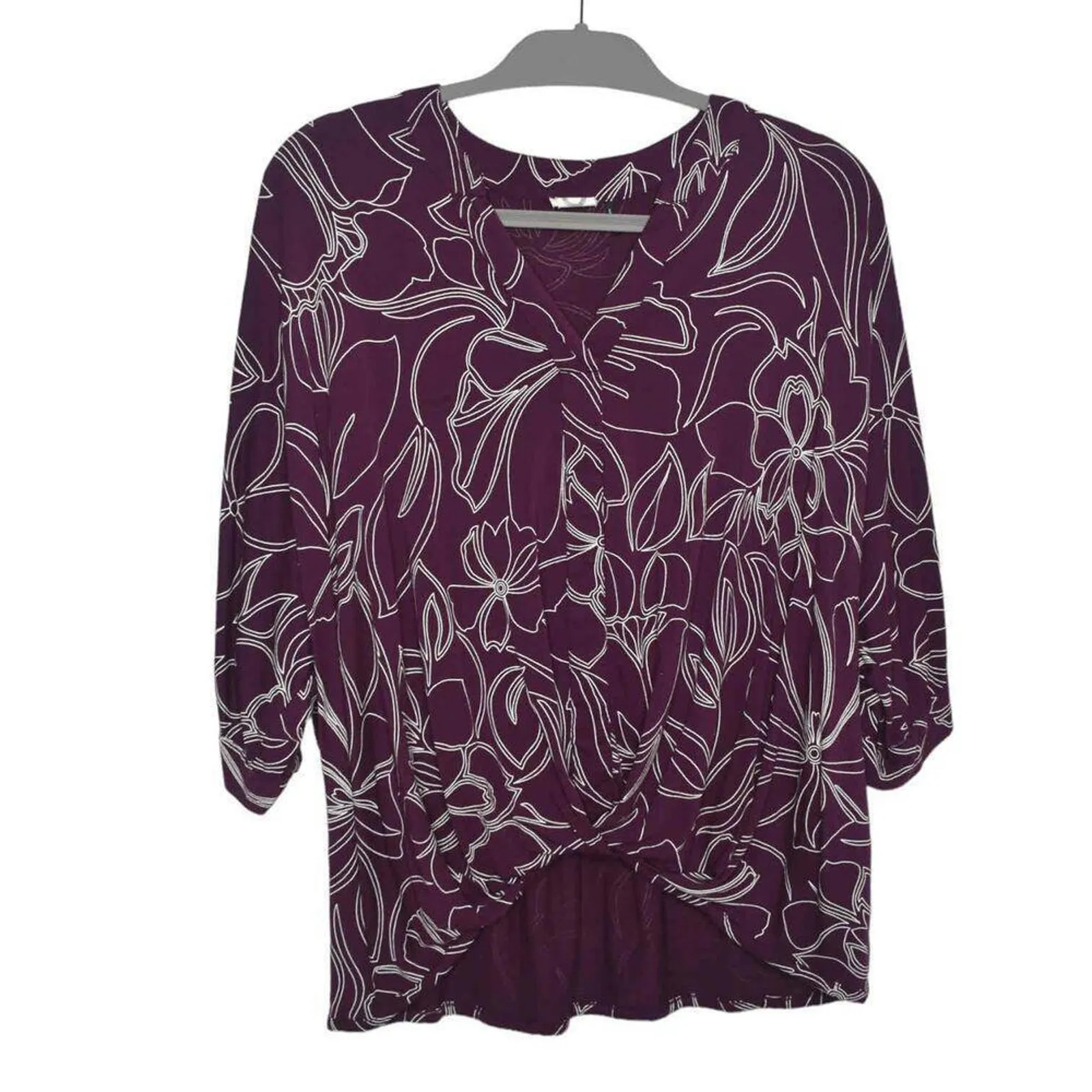 Anthropologie‎ Akemi + Kin Womens Purple Floral Basic Tie Sleeve Top Blouse XS - Image 3
