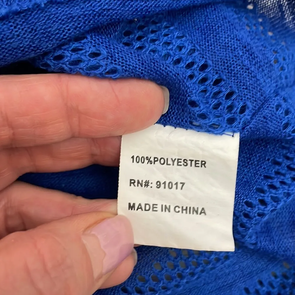 by Ravi Khosla Blue Short Sleeve Stretchy Knit Swim Cover Up Medium - Image 9