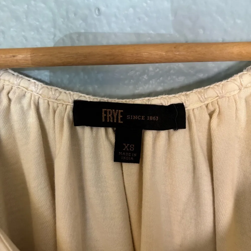 Frye Women's Boat Neck Cream Blouse with Pleated Puff‎ Sleeves XS Office Preppy - Image 3