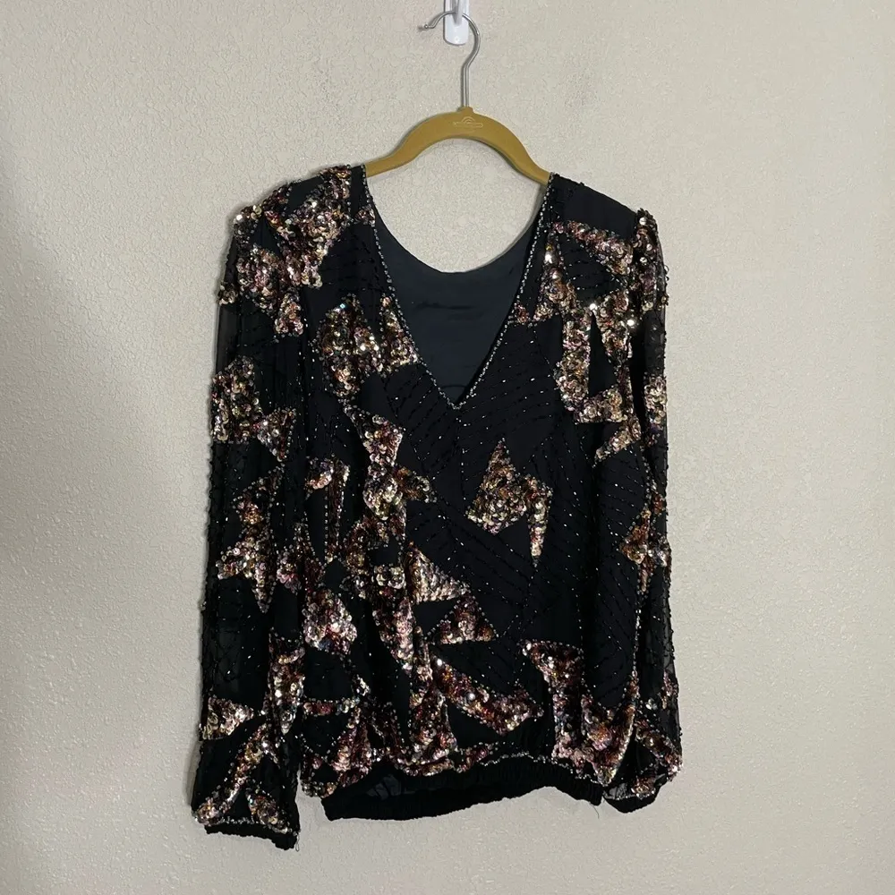 Vintage Oleg Cassini Beaded Blouse Small Shoulder Pads - Image 10