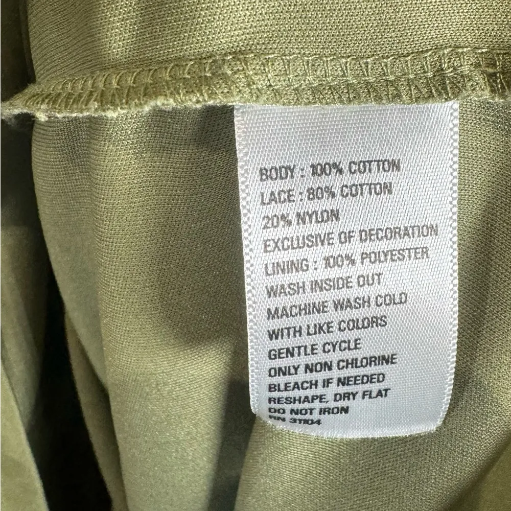 olive green 100% cotton peasant dress with lace size XS - Image 5