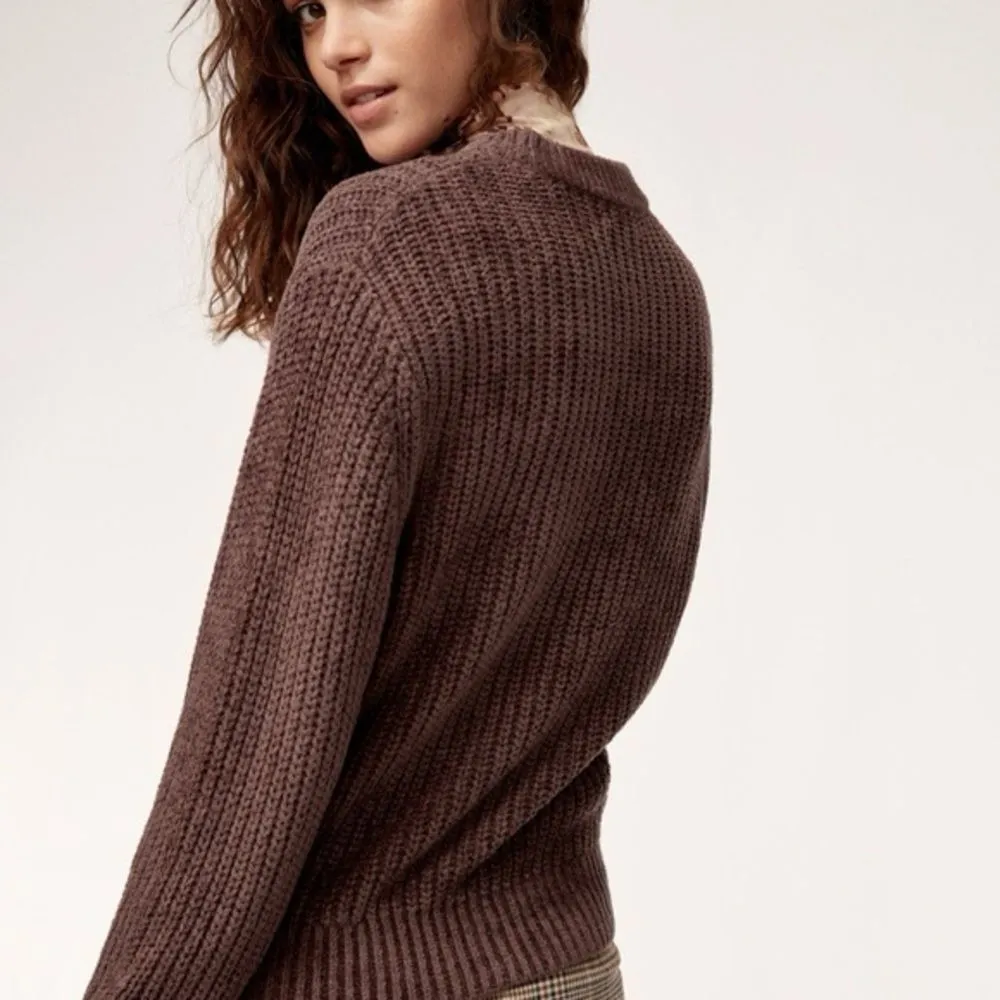 Wilfred Aritzia Essential Chenille Knit Sweater Brown sz S Long Sleeve Crew Neck - Image 13