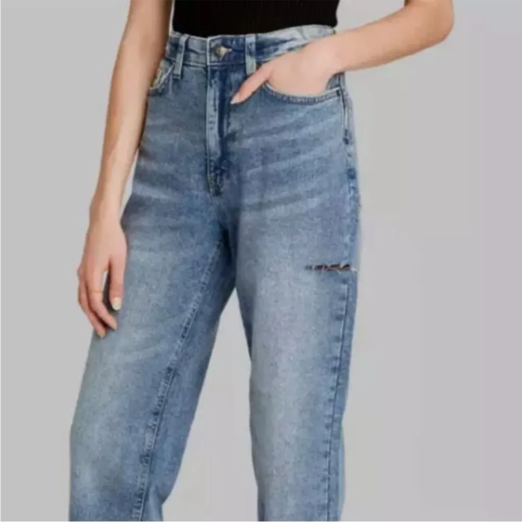 Women's High-Rise 90's Relaxed Slashed Straight Jeans - Wild Fable Size 00 - Image 4