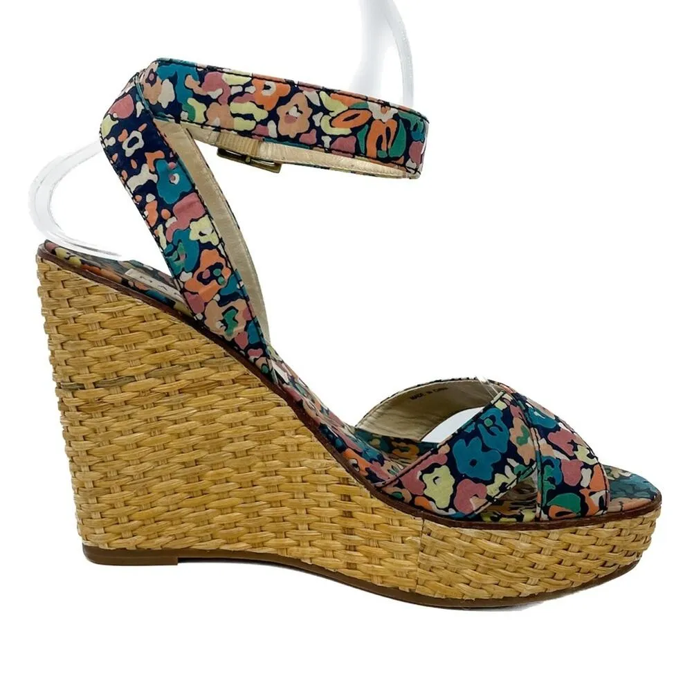 Vintage Marc Jacobs floral canvas & rattan wedge espadrilles sandals size 37 US7 - Image 7
