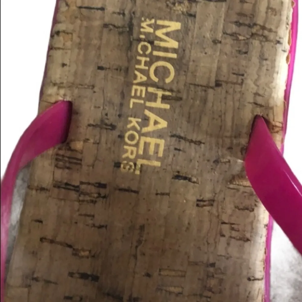 MK  Cork Flat Thong Sandals MK Logo Jelly PVC Sz. 7 Gold Hardware - Image 2