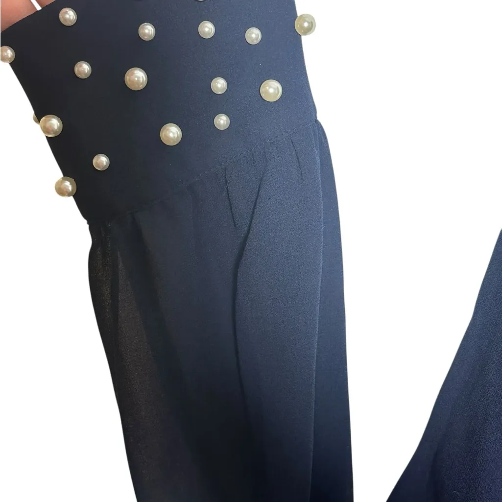 Karl Lagerfeld Paris Scuba Crepe Crew Neck Chiffon Long Sleeve Pearl‎ Cuff SZ 16 - Image 3