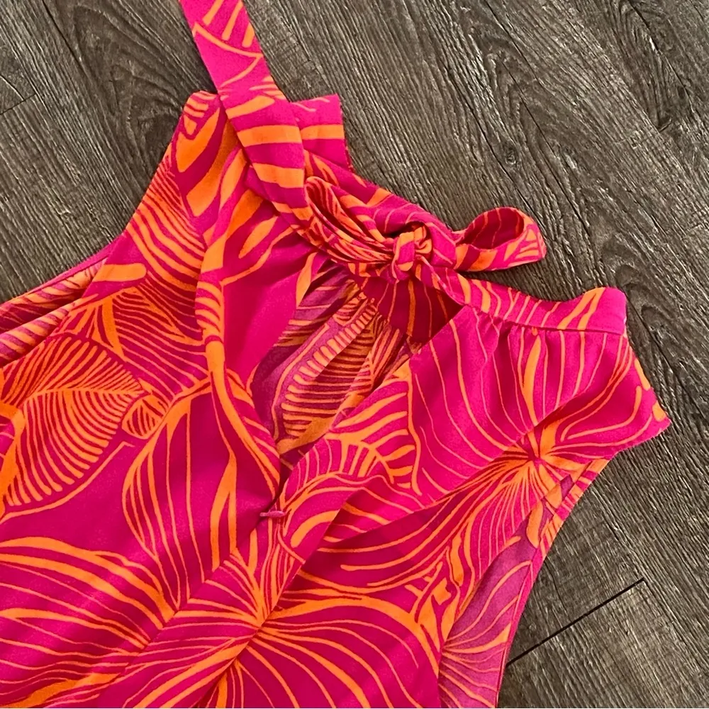 ANNE KLEIN Maxi Dress 18W Pink Orange Floral Tiered Halter Neck Tropical Belt - Image 8