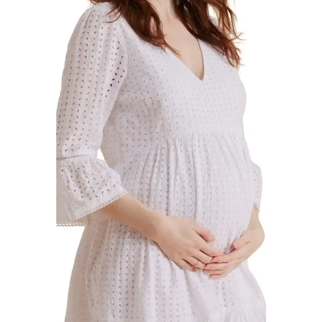 NWT Pea in the Pod Eyelit Dress S Large 100% Cotton White Bell Sleeve Boho - Image 4