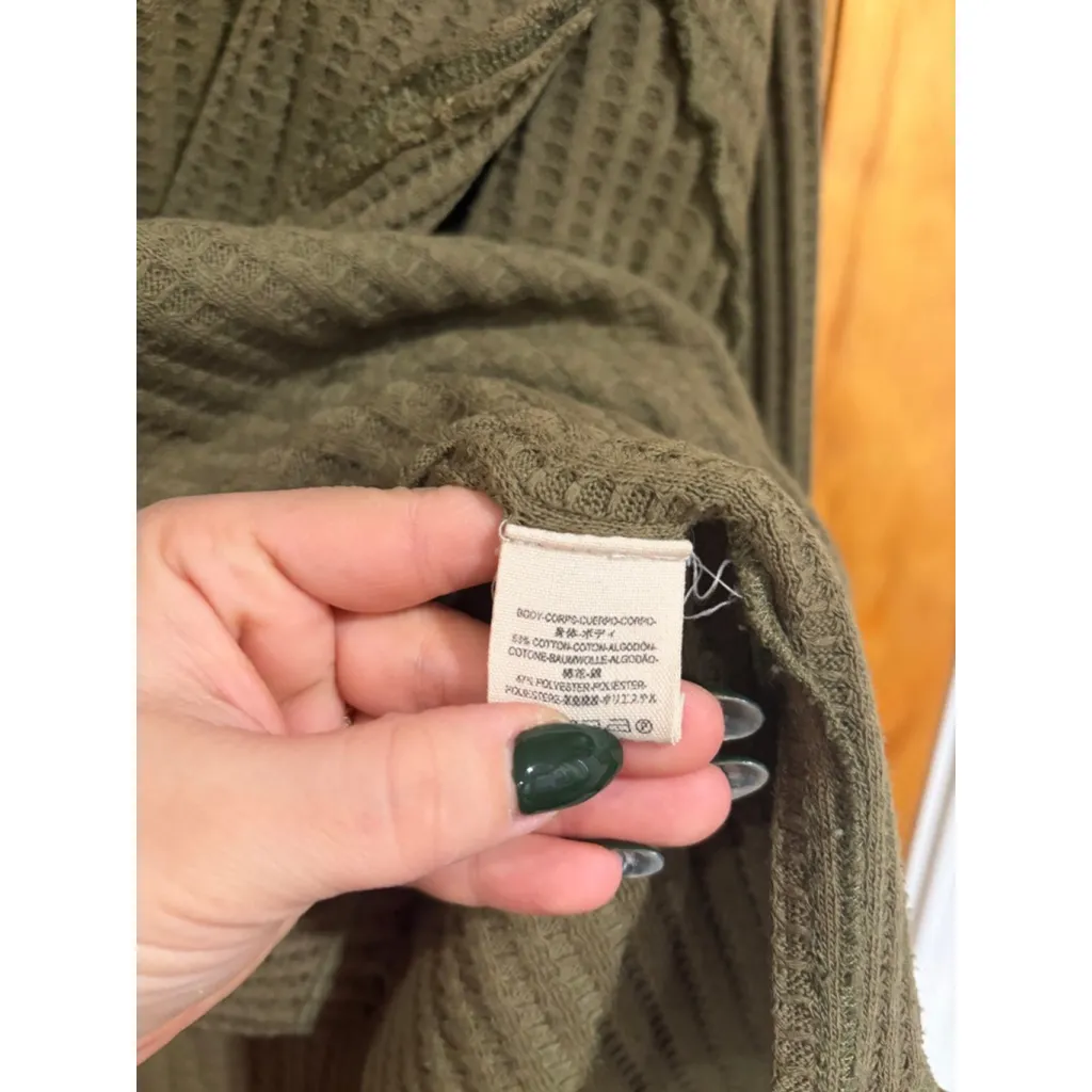 We The Free Free People Olive Green Waffle Knit Hooded Cropped Top XS - Image 4