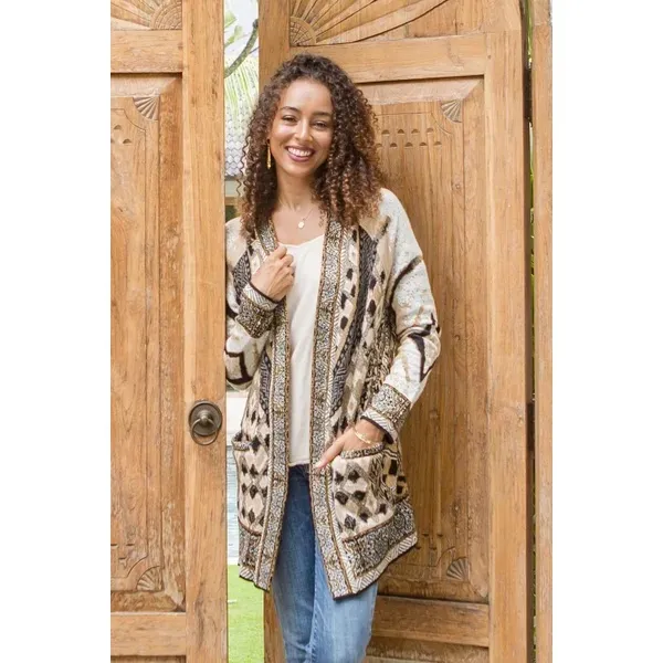 Novica Viscose Blend Jacquard India Architect's Delight Patterned Cardigan Size XL - Image 10