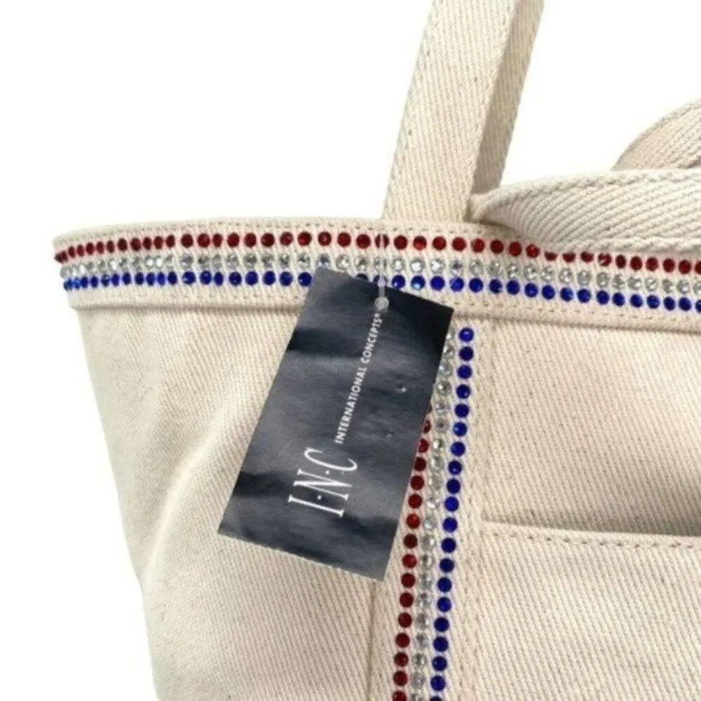 INC International Concepts Alyssaa Canvas Htfix Red White Blue Tote Bag - Image 7