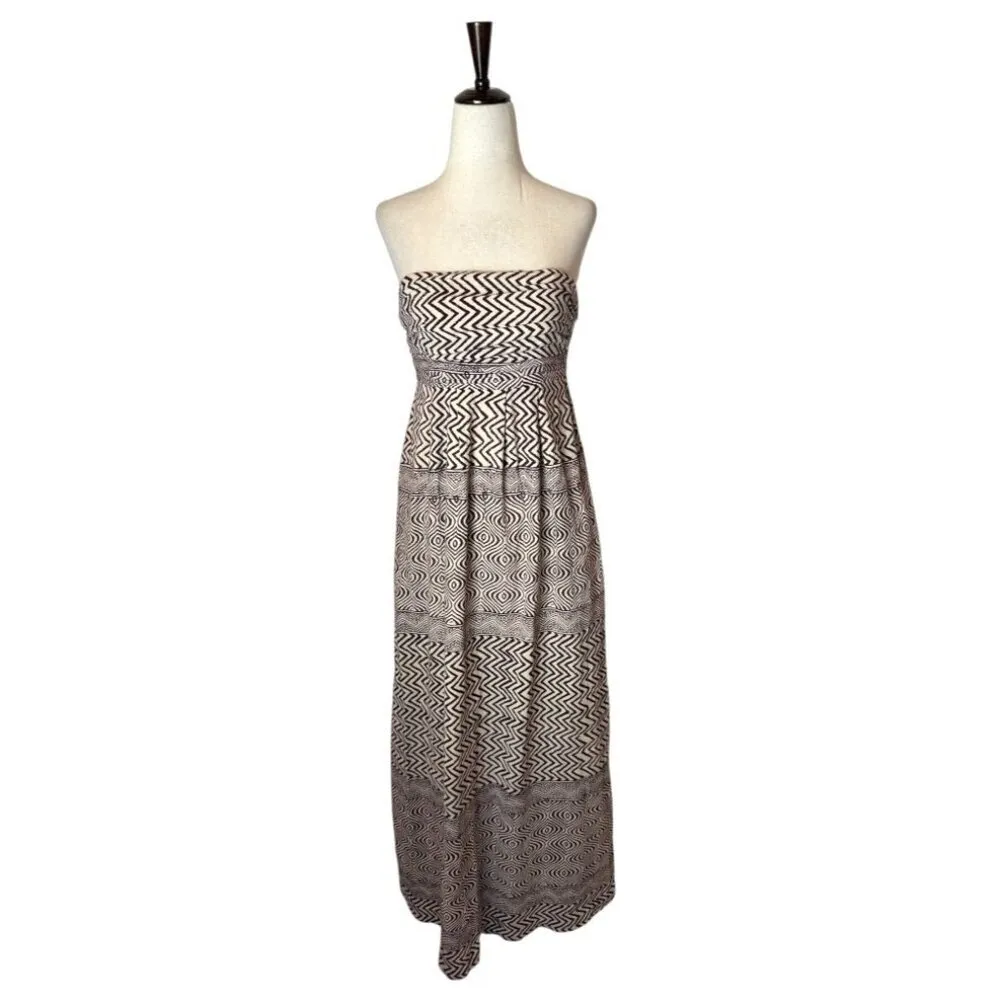 Anthropologie Edme & Esyllte‎ Dress Women 0 Ivory Brown Strapless Hypnotic Maxi - Image 2