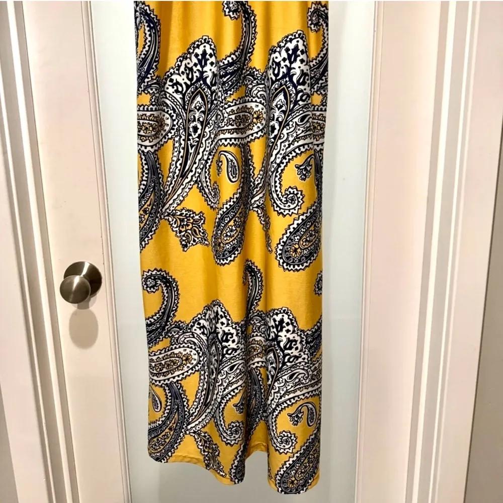 Magic Yellow Paisley Maxi Dress Size M • Adjustable Straps • Boho Preppy - Image 5