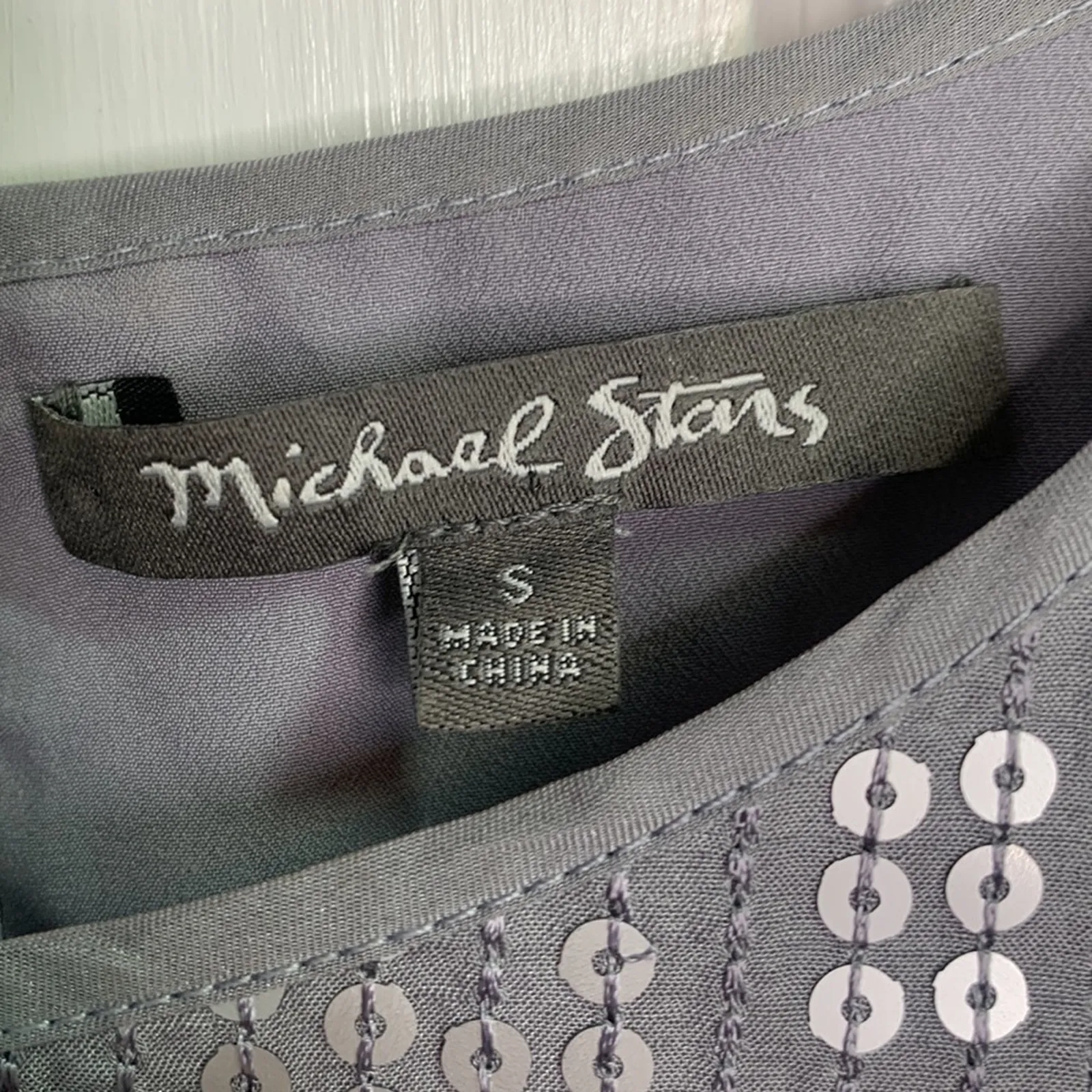 Michael Stars Silk Gray Silver Metallic Sequin Shift Sleeveless Dress W-678 Sz S - Image 4