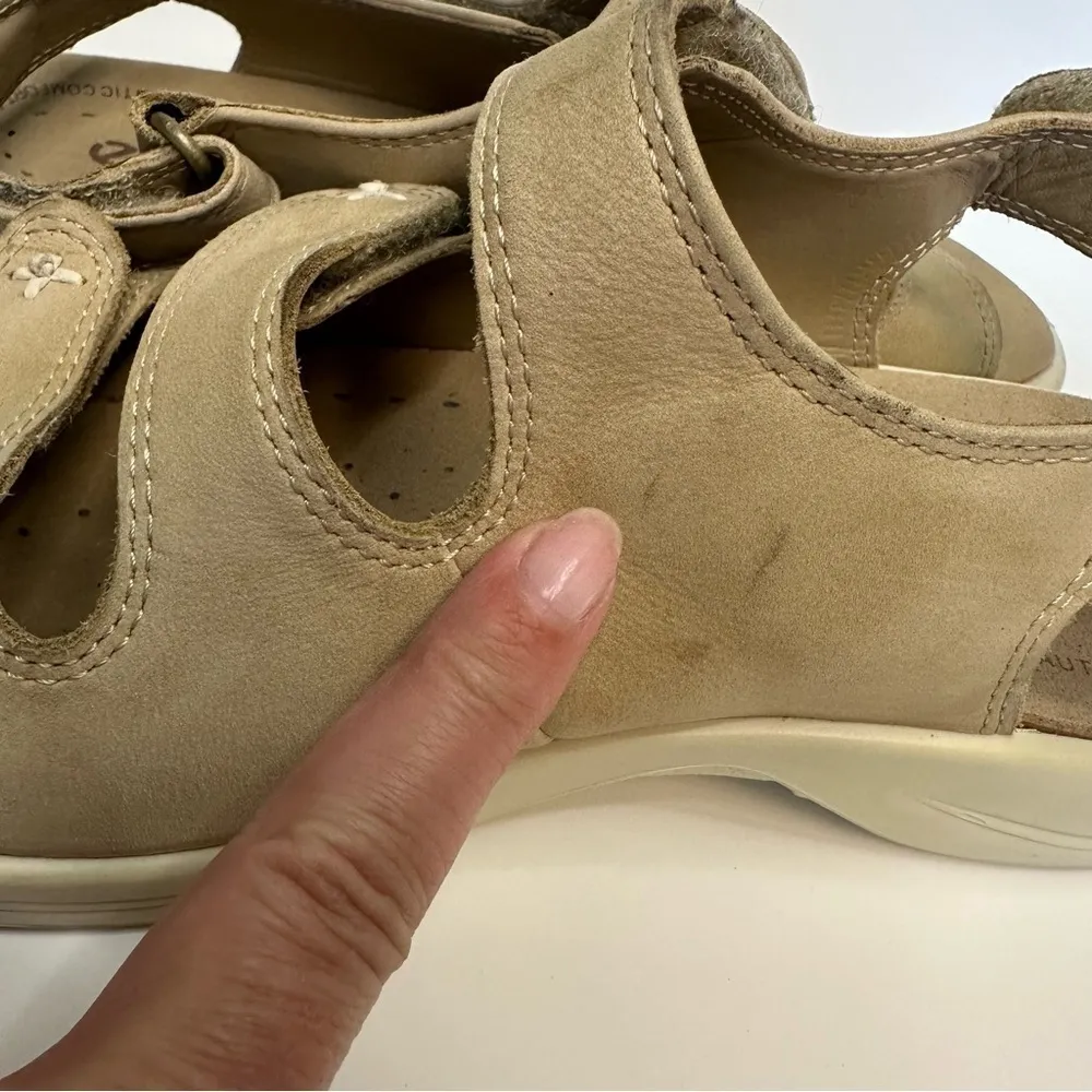 Ecco Women’s Sandals 6.5 37 Leather Nubuck Arch Support Strap Shock Point Beige - Image 3